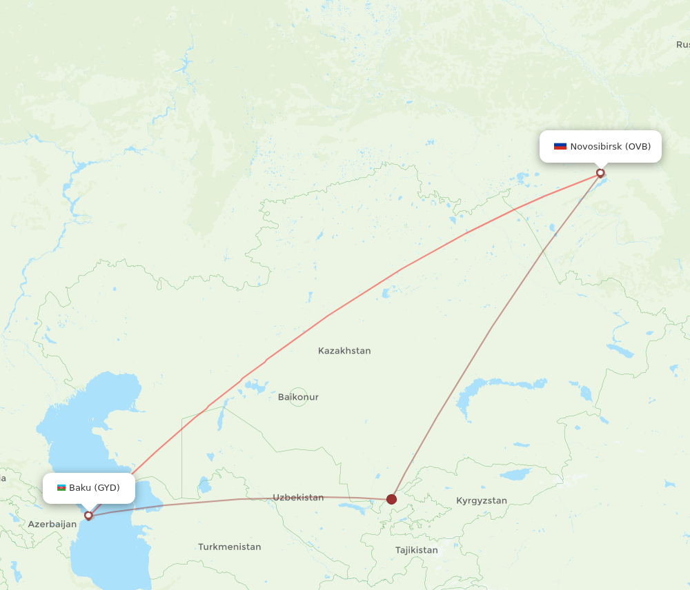 GYD to OVB flights and routes map