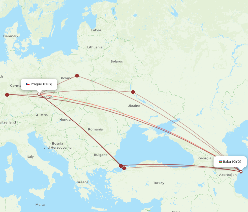 GYD to PRG flights and routes map