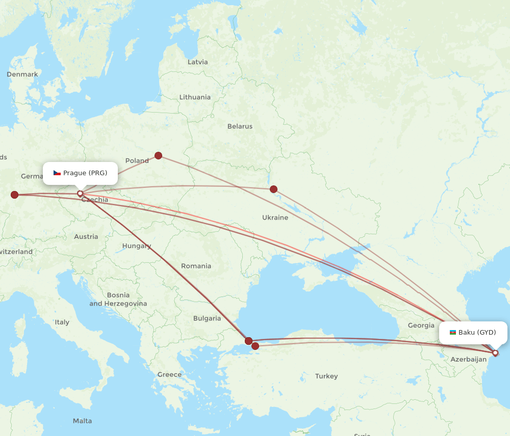 GYD-PRG flight routes