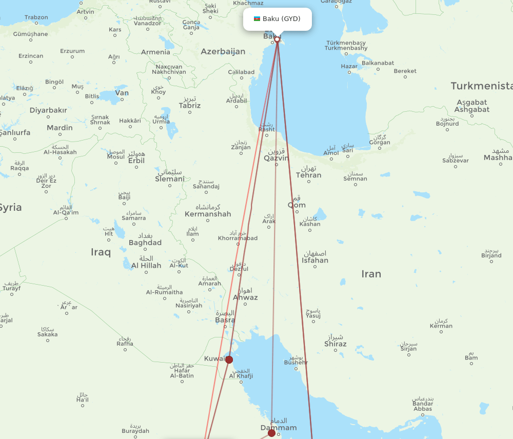 GYD to RUH flights and routes map