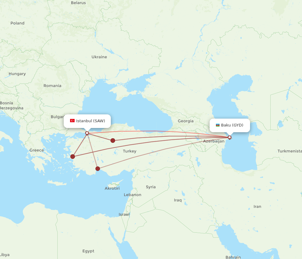 GYD to SAW flights and routes map