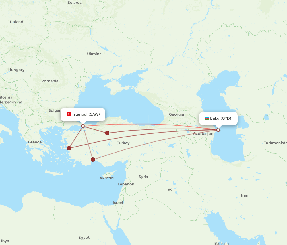 GYD-SAW flight routes