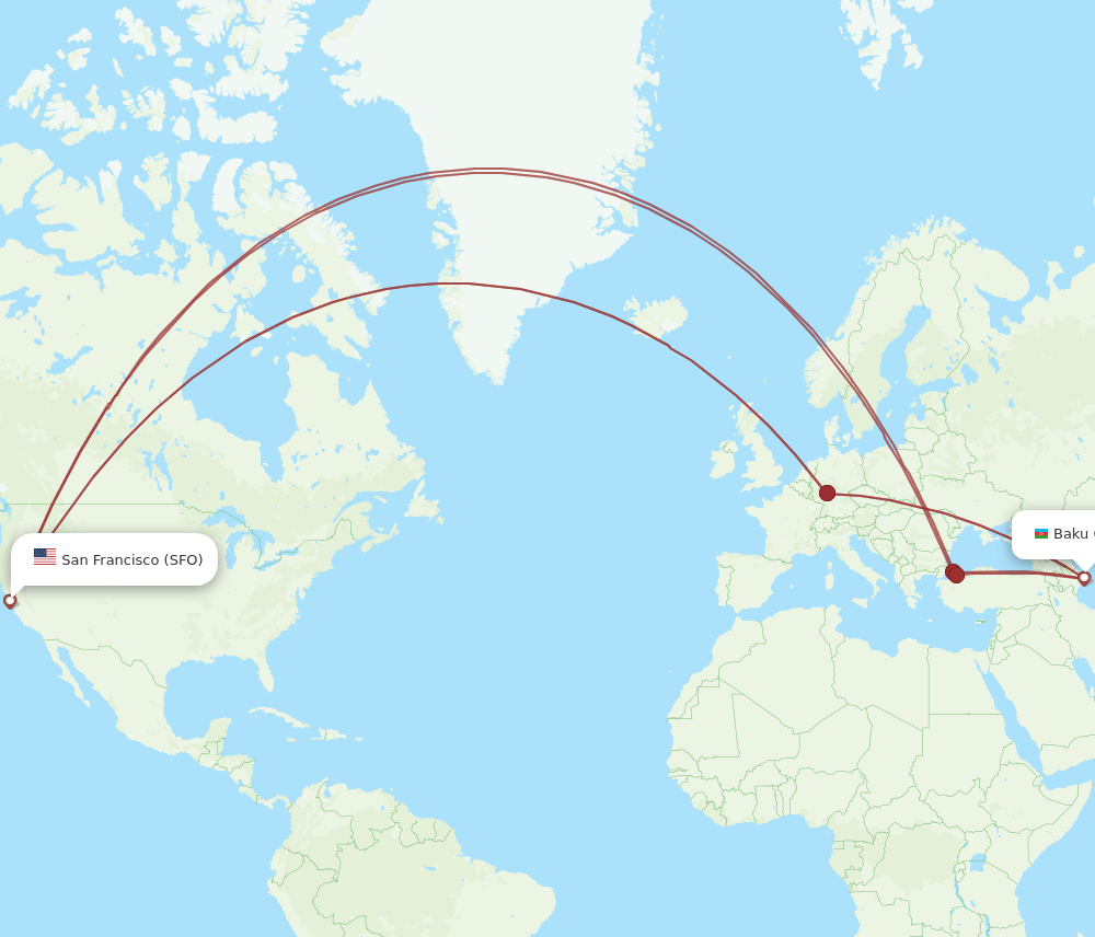 GYD to SFO flights and routes map
