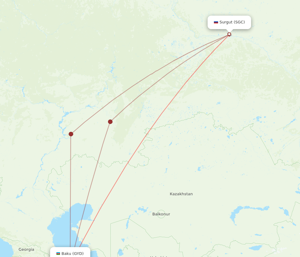 GYD-SGC flight routes