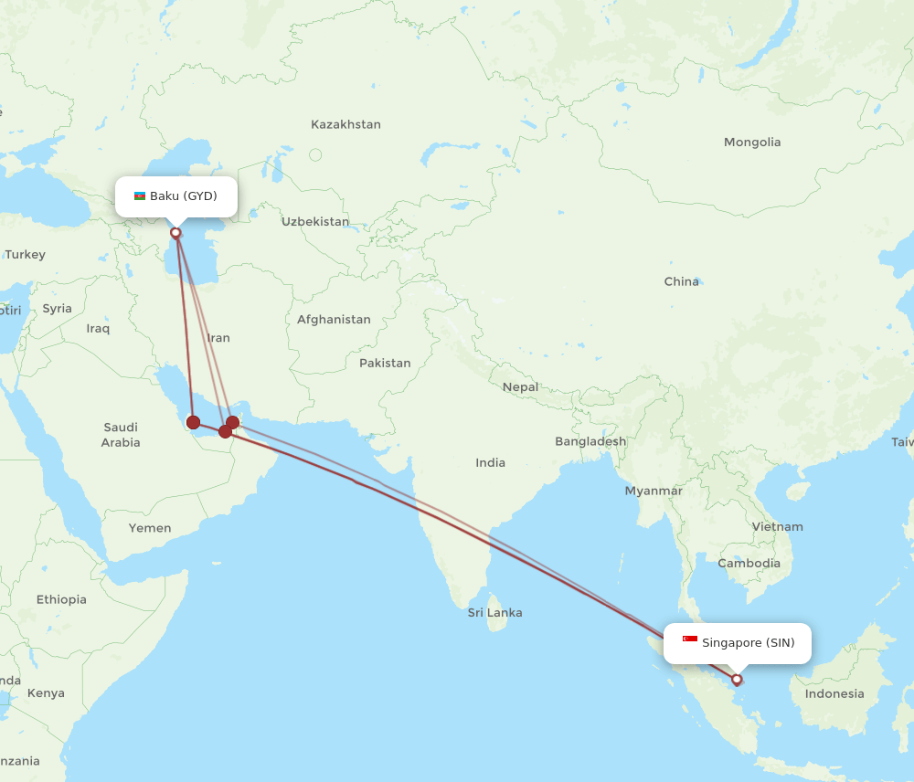 GYD to SIN flights and routes map
