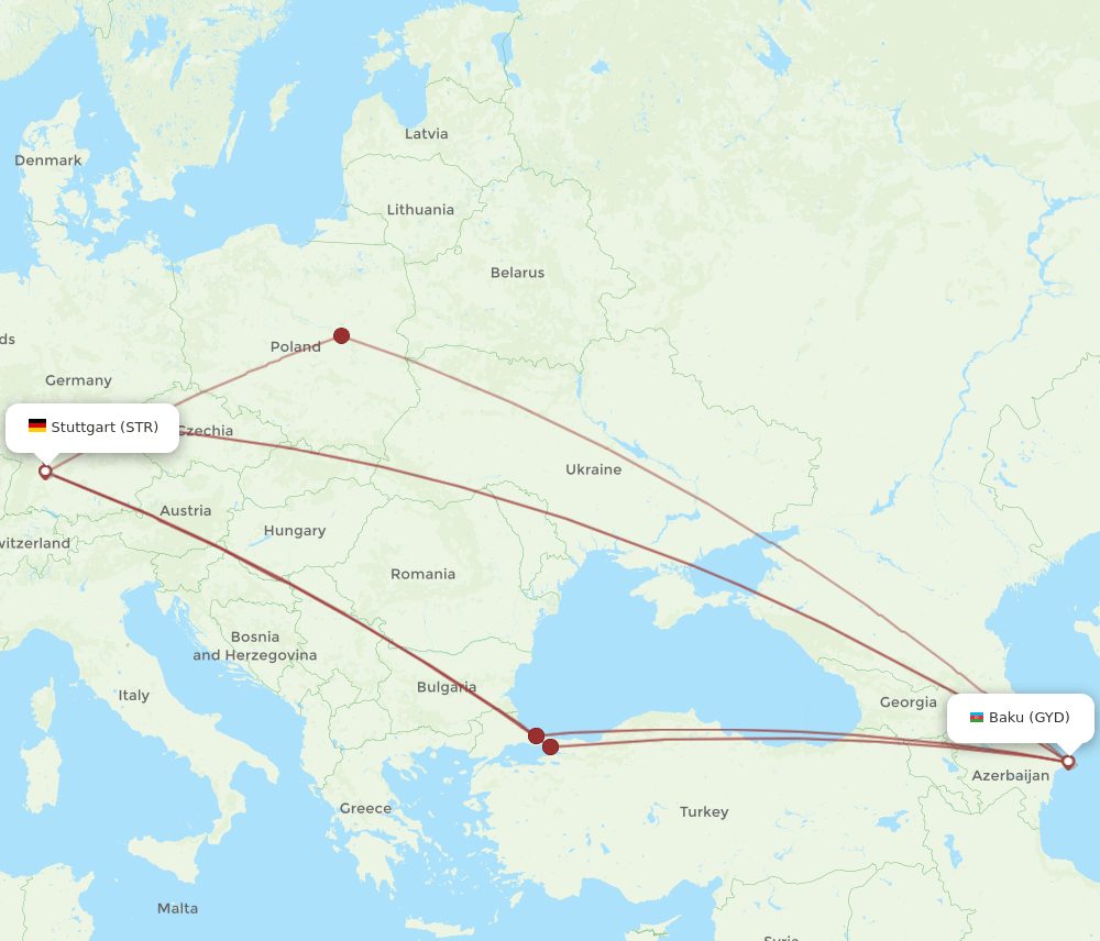 GYD-STR flight routes