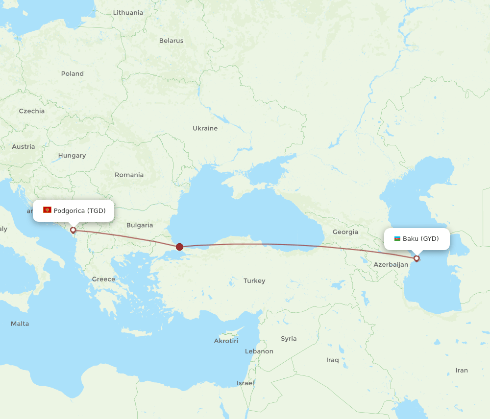 GYD-TGD flight routes
