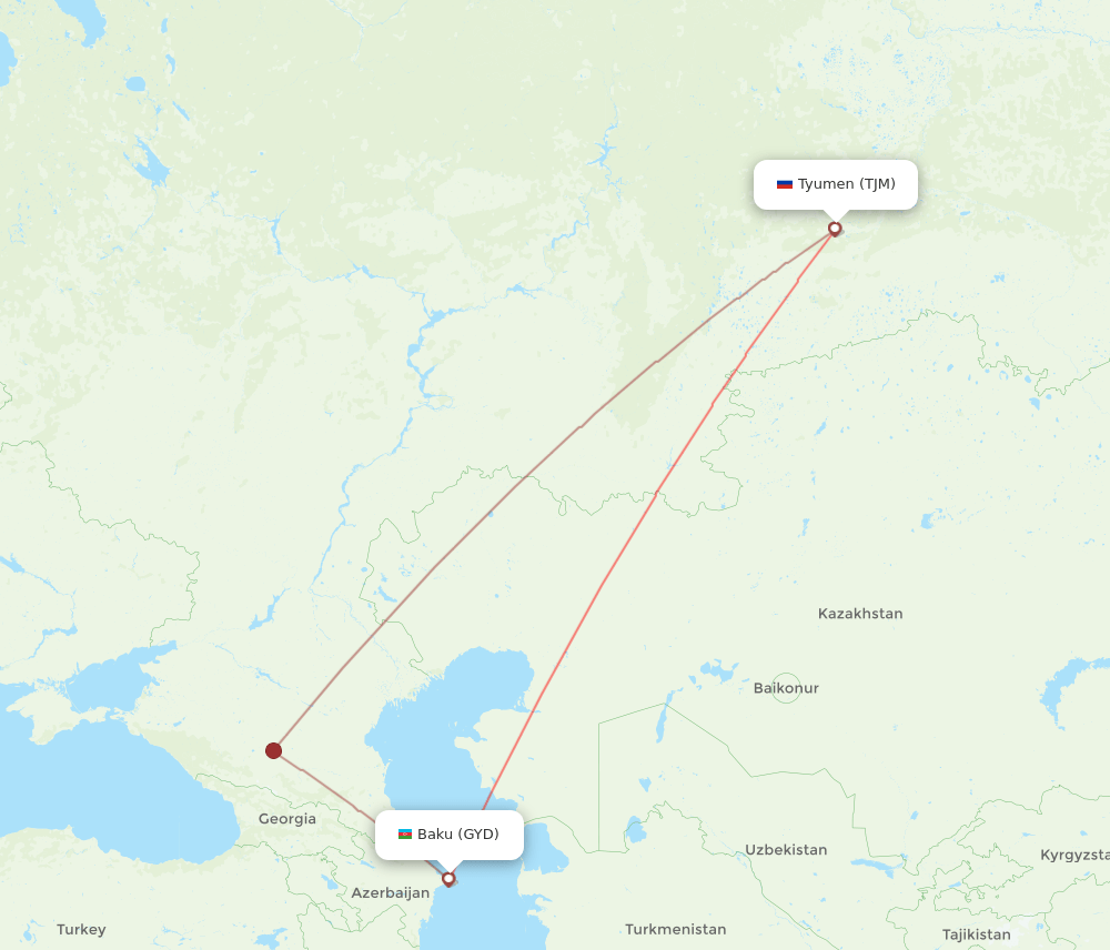 GYD to TJM flights and routes map