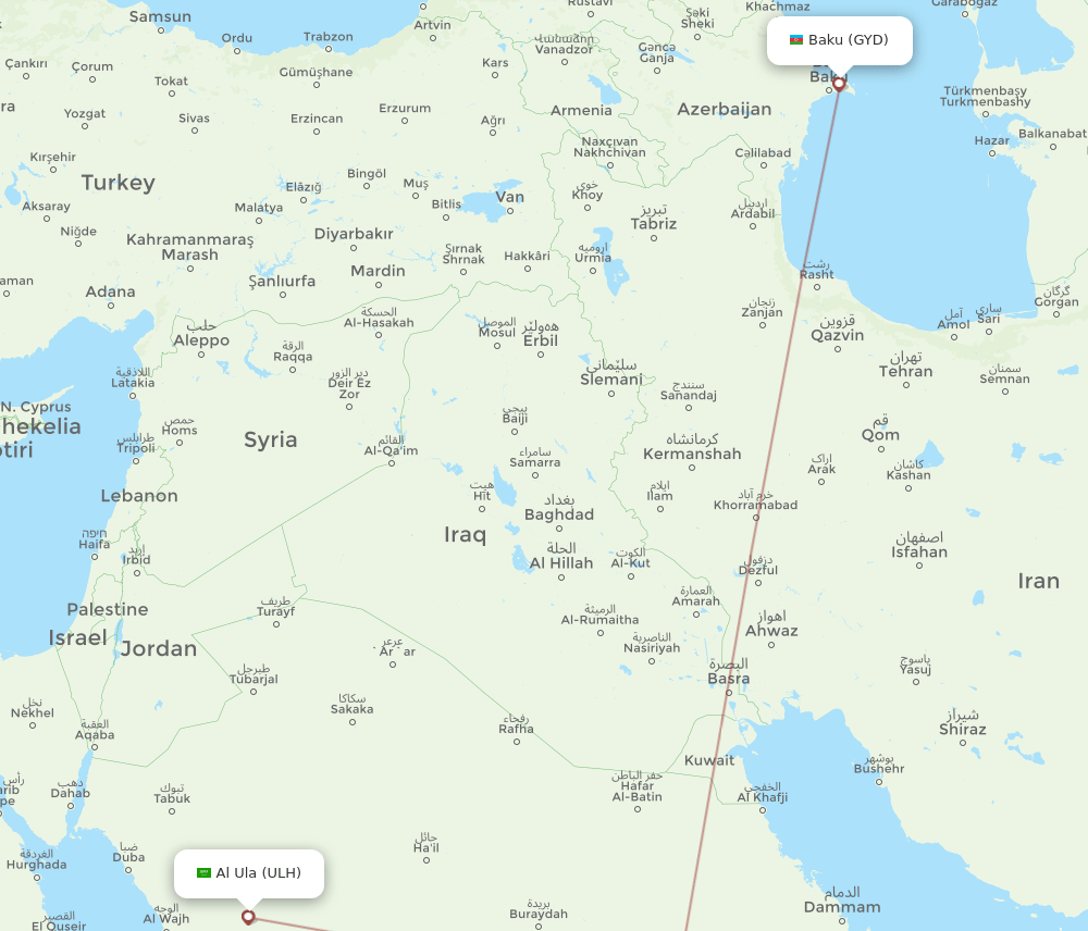 ULH to GYD flights and routes map