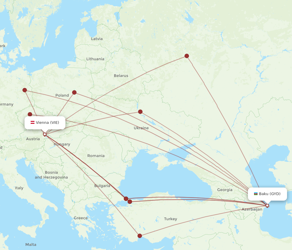 GYD to VIE flights and routes map