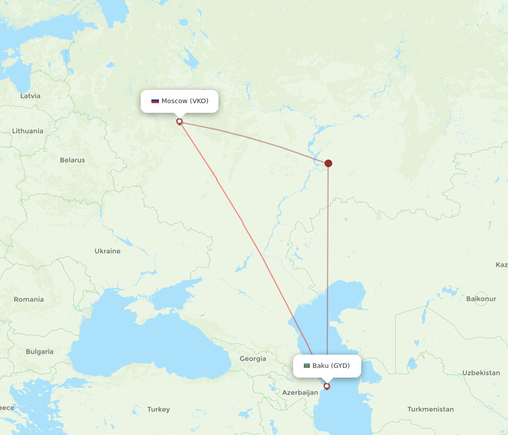 GYD to VKO flights and routes map