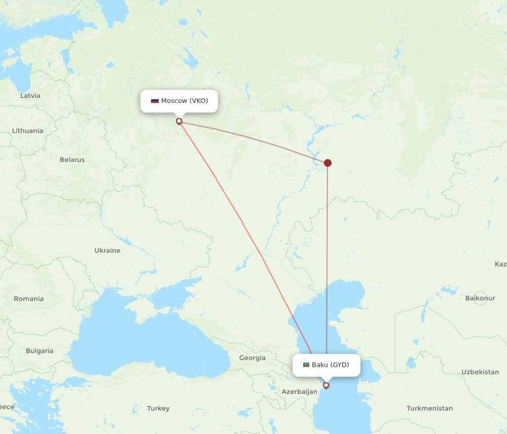 GYD to VKO flights and routes map