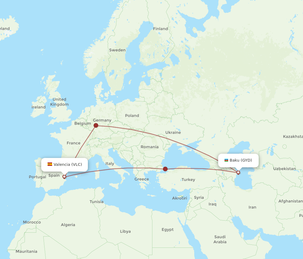 GYD-VLC flight routes