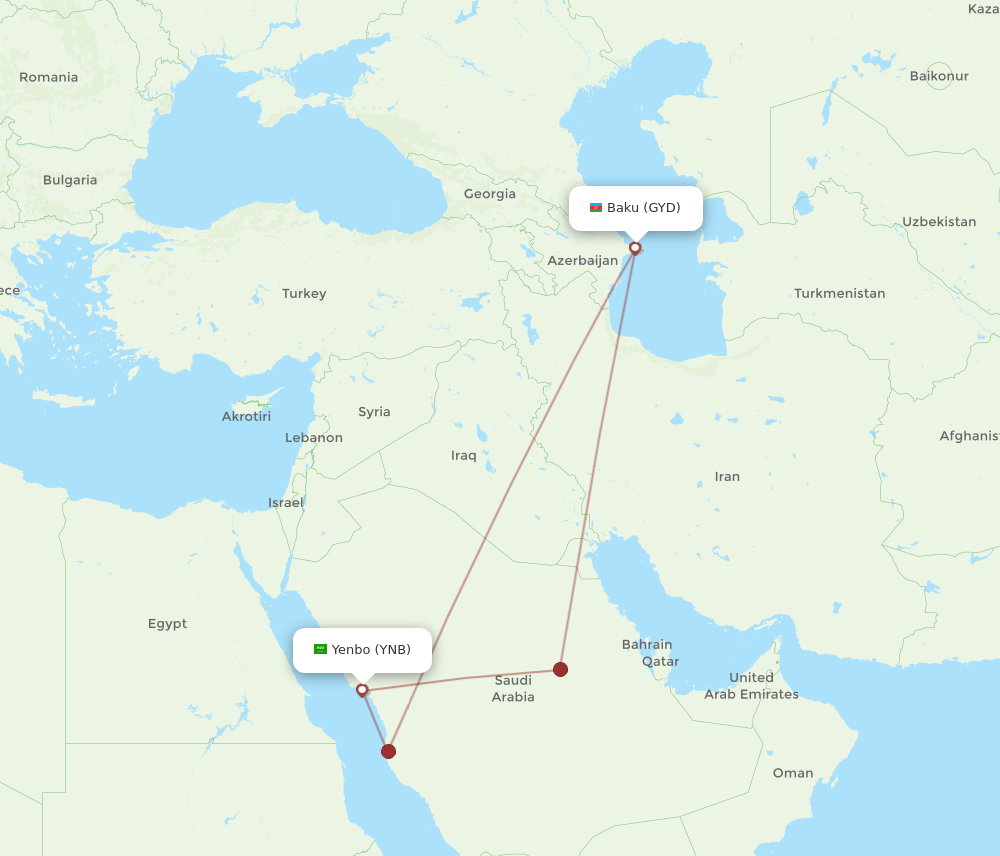 GYD-YNB flight routes