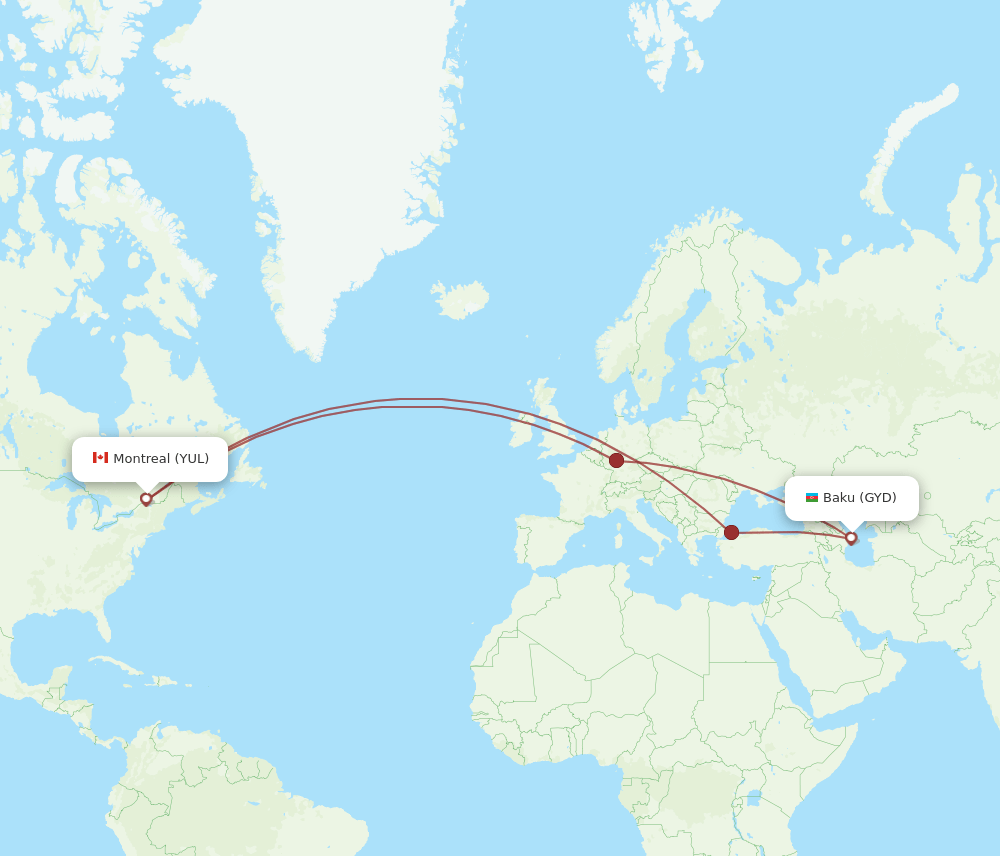 GYD-YUL flight routes