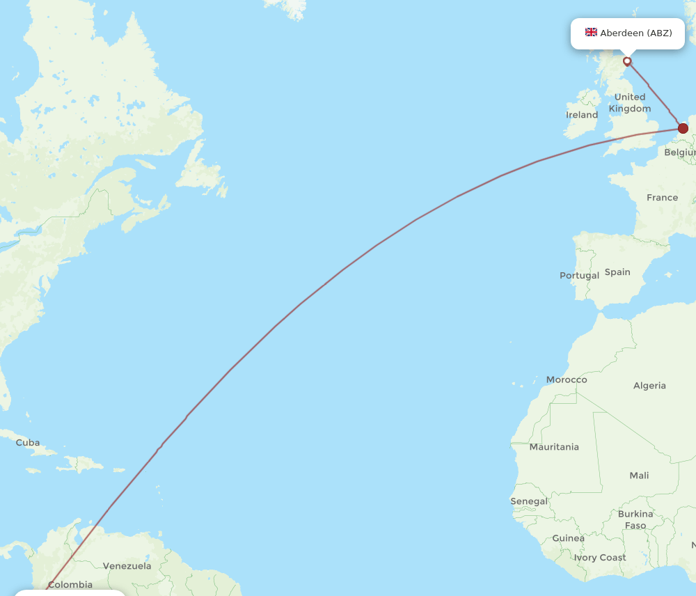 Aberdeen - Guayaquil route map and flight paths