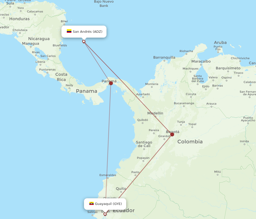 GYE to ADZ flights and routes map