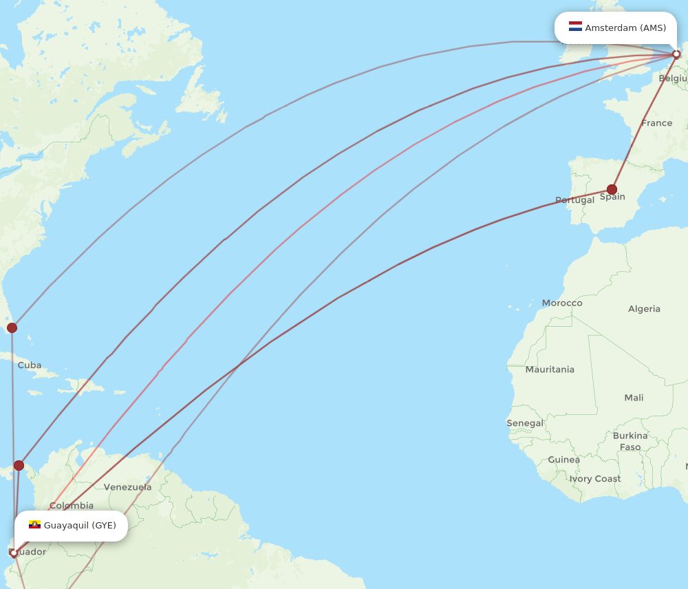GYE-AMS flight routes
