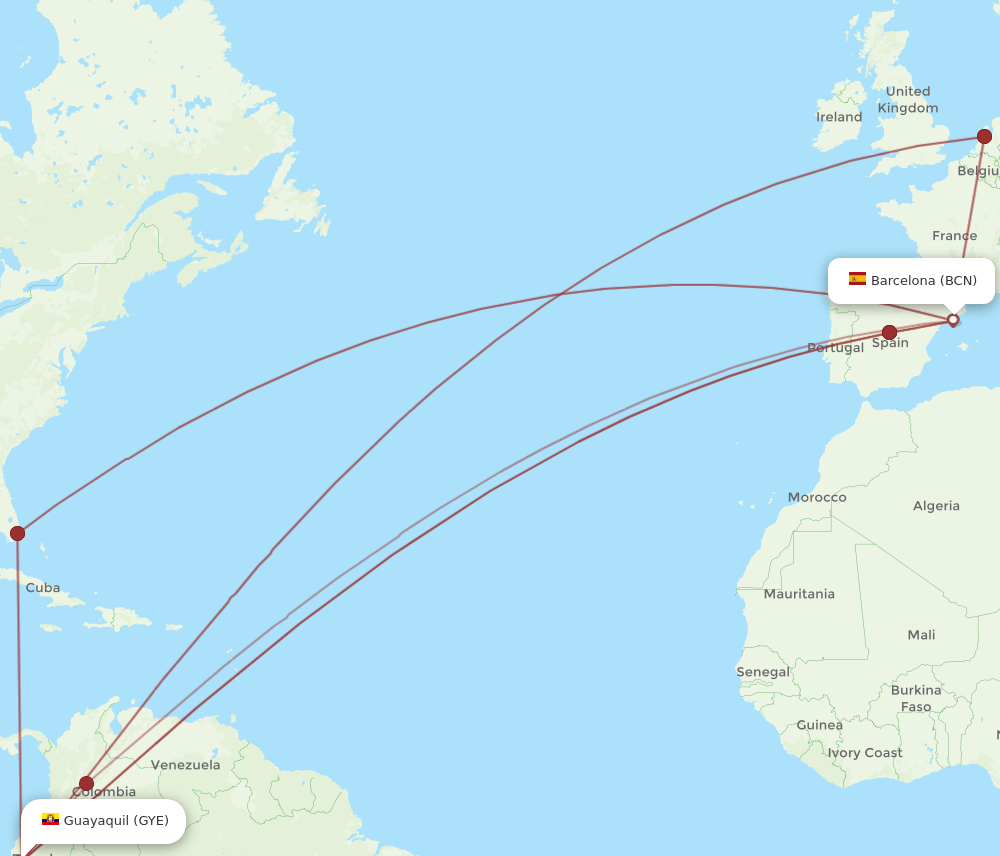 GYE-BCN flight routes