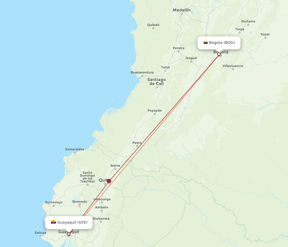 GYE to BOG flights and routes map