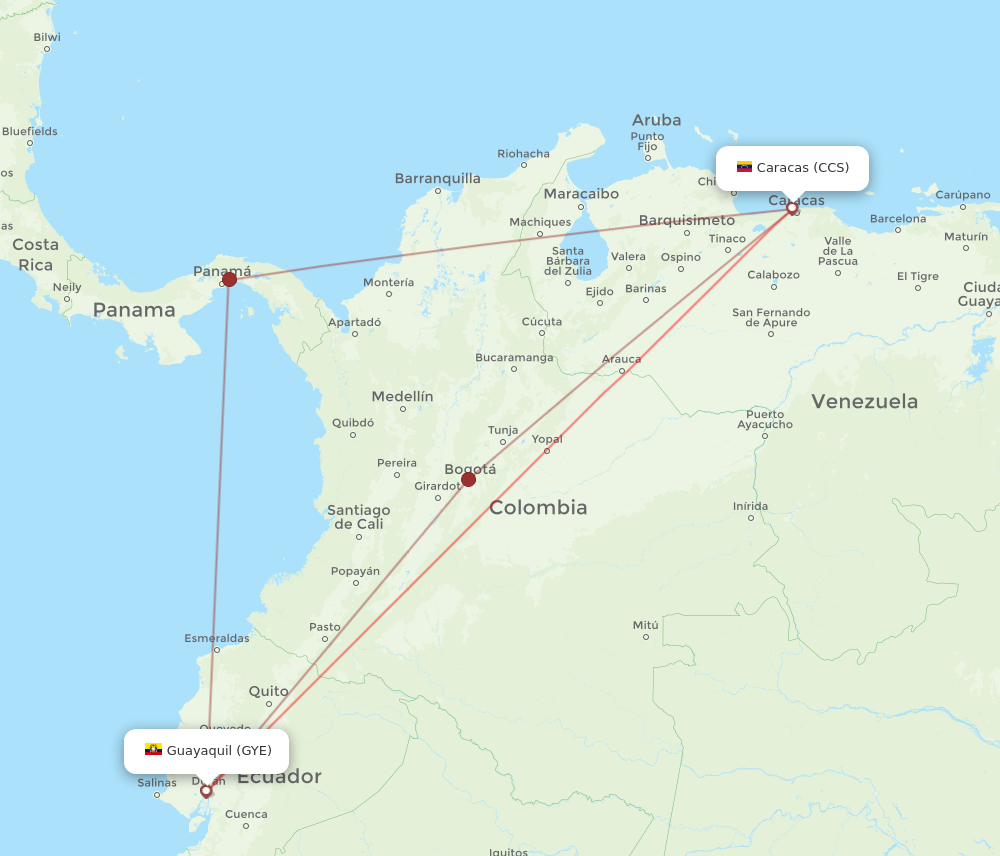 GYE to CCS flights and routes map