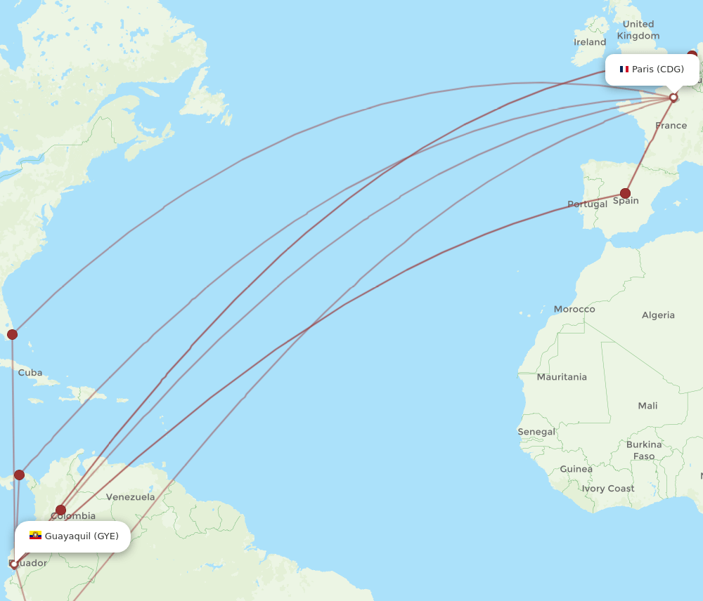 GYE-CDG flight routes