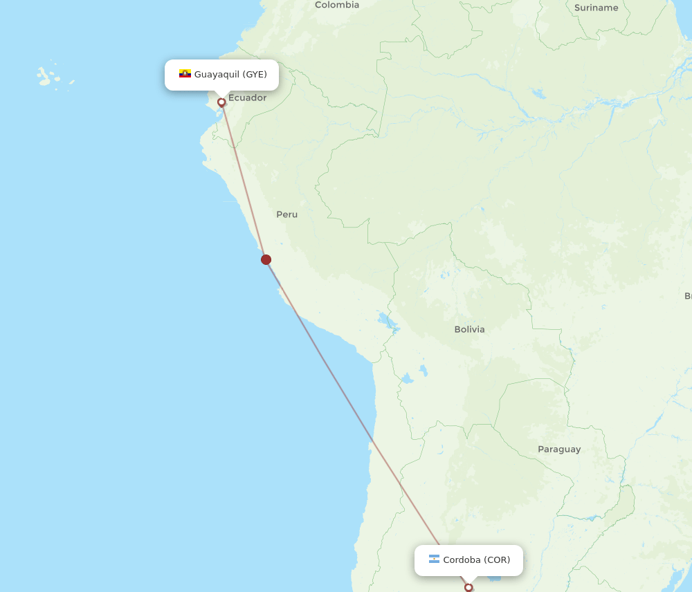 GYE to COR flights and routes map