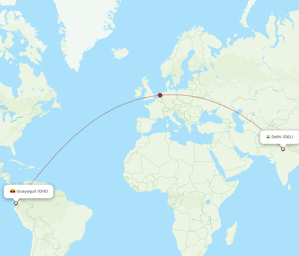 DEL to GYE flights and routes map