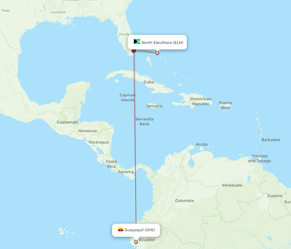 GYE to ELH flights and routes map
