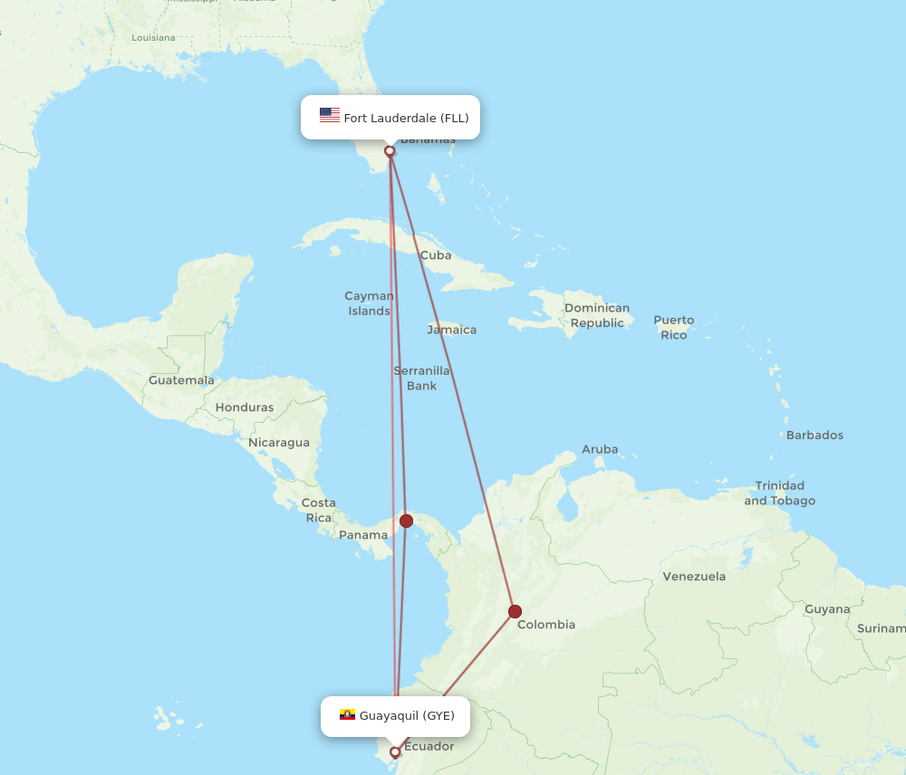 GYE to FLL flights and routes map