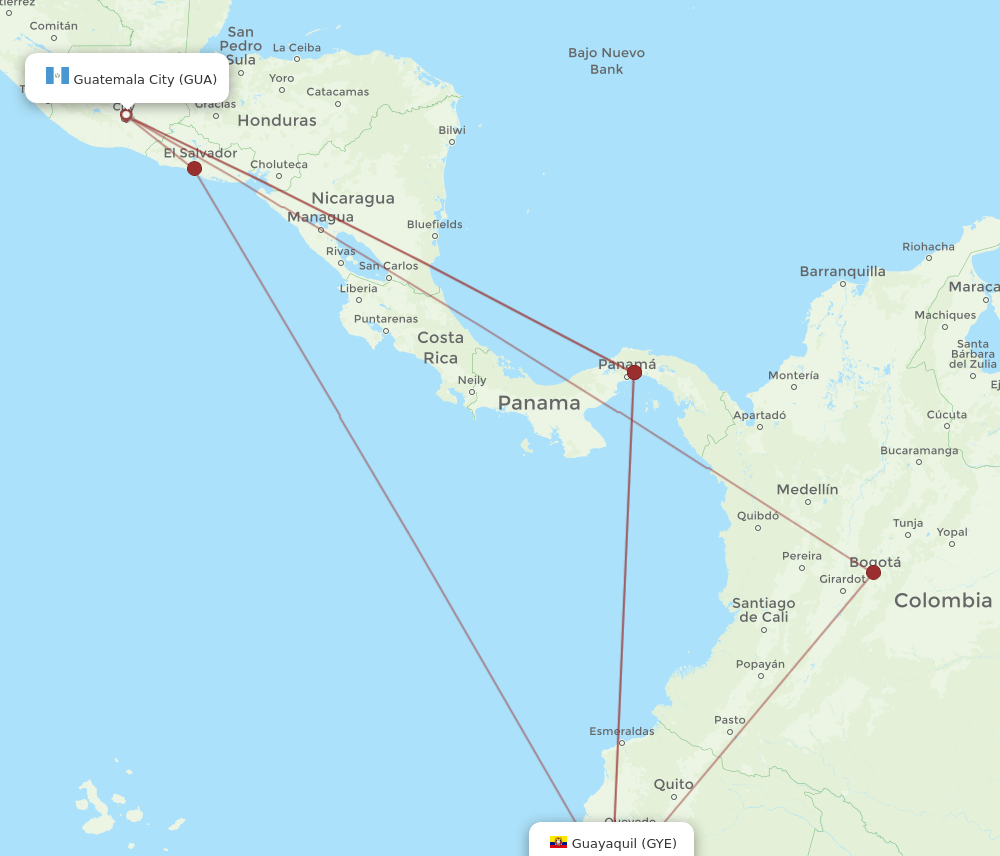 GYE-GUA flight routes