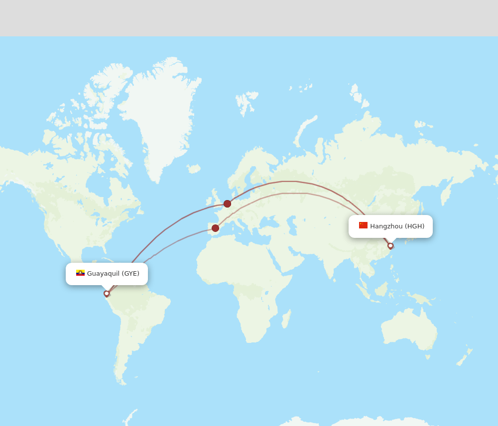 Hangzhou - Guayaquil route map and flight paths