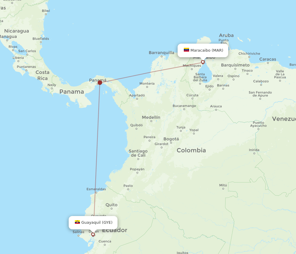 GYE to MAR flights and routes map