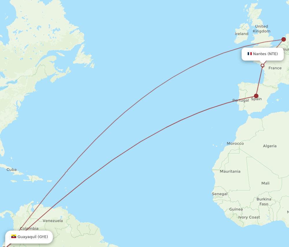 GYE-NTE flight routes