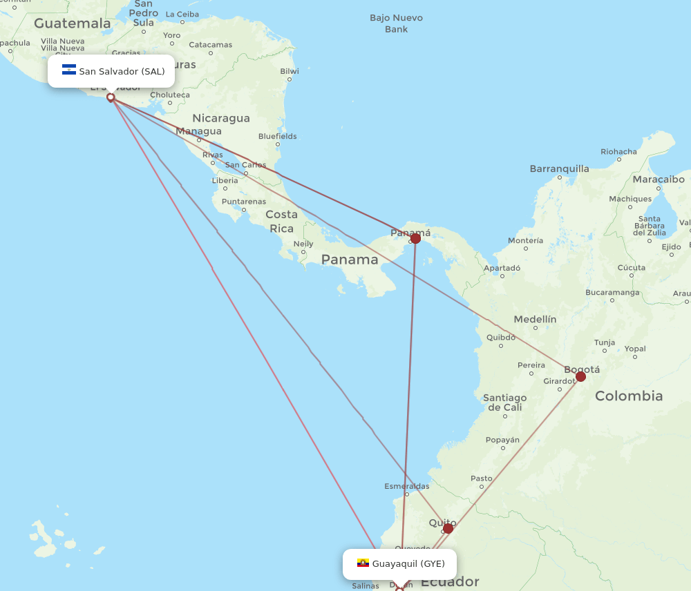 GYE to SAL flights and routes map