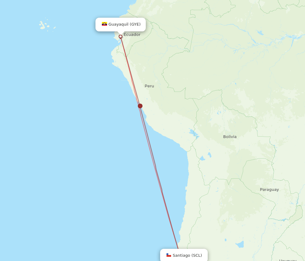 GYE to SCL flights and routes map