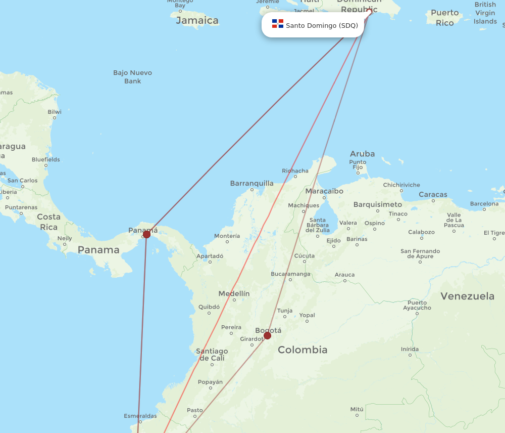GYE to SDQ flights and routes map
