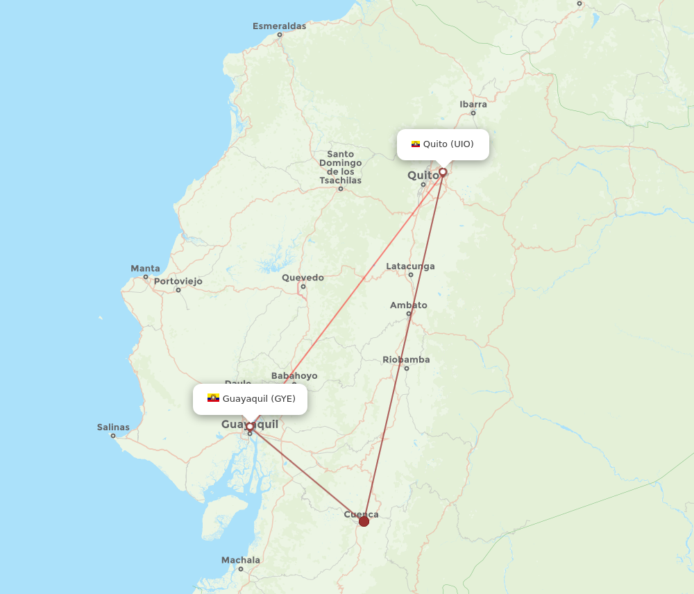 GYE to UIO flights and routes map