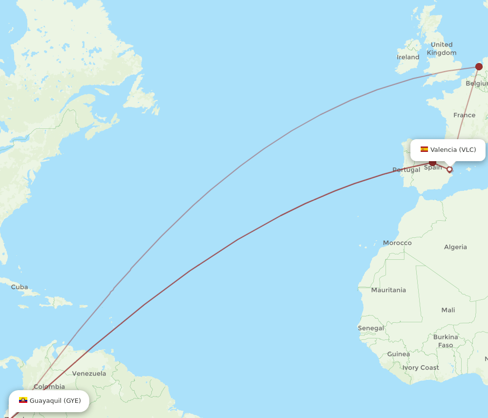 GYE to VLC flights and routes map