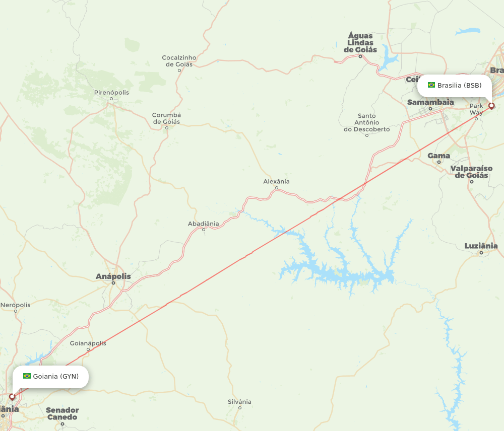 Goiania - Brasilia route map and flight paths