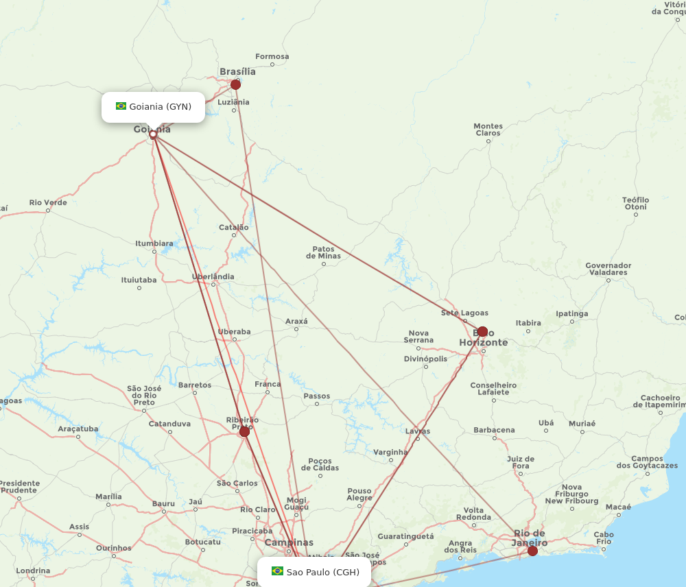 GYN to CGH flights and routes map