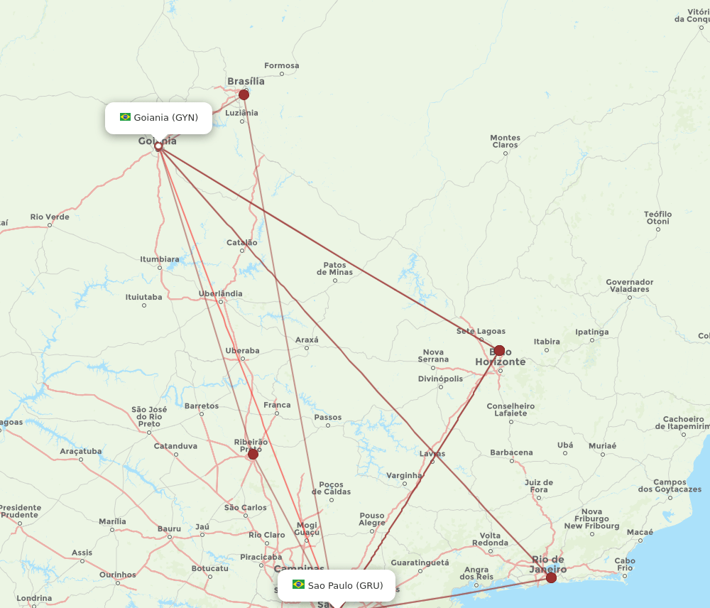 GYN to GRU flights and routes map