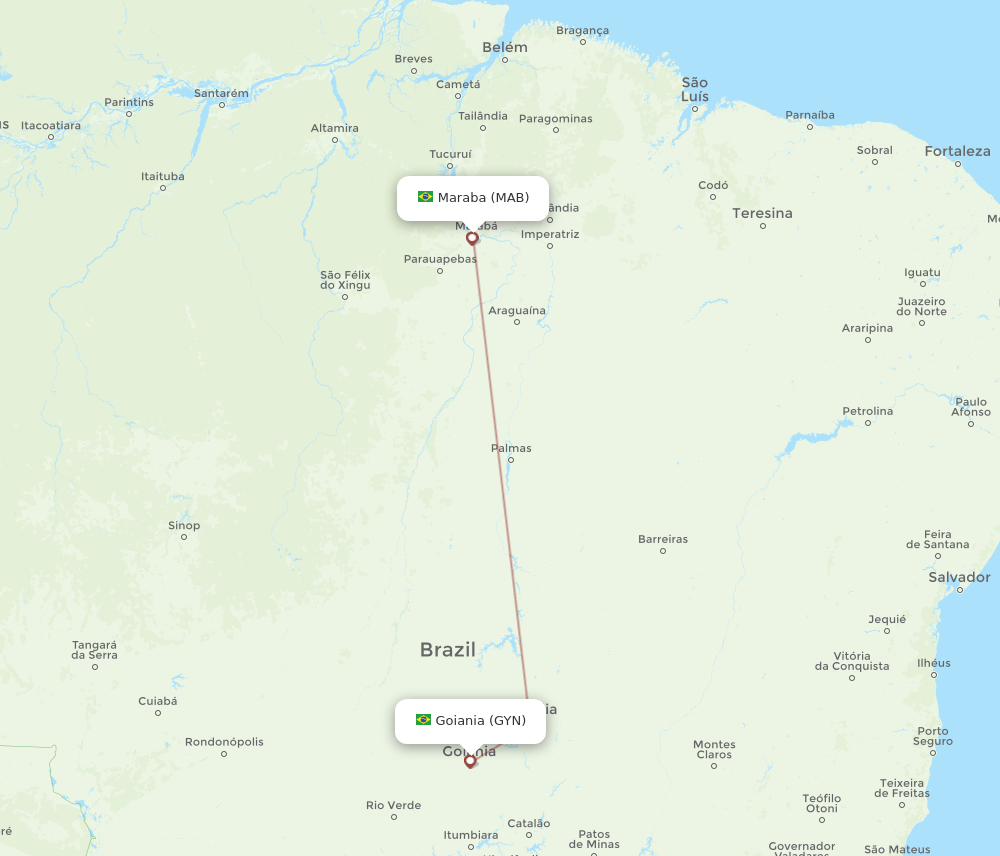 Goiania - Maraba route map and flight paths