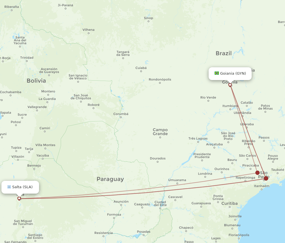 GYN to SLA flights and routes map