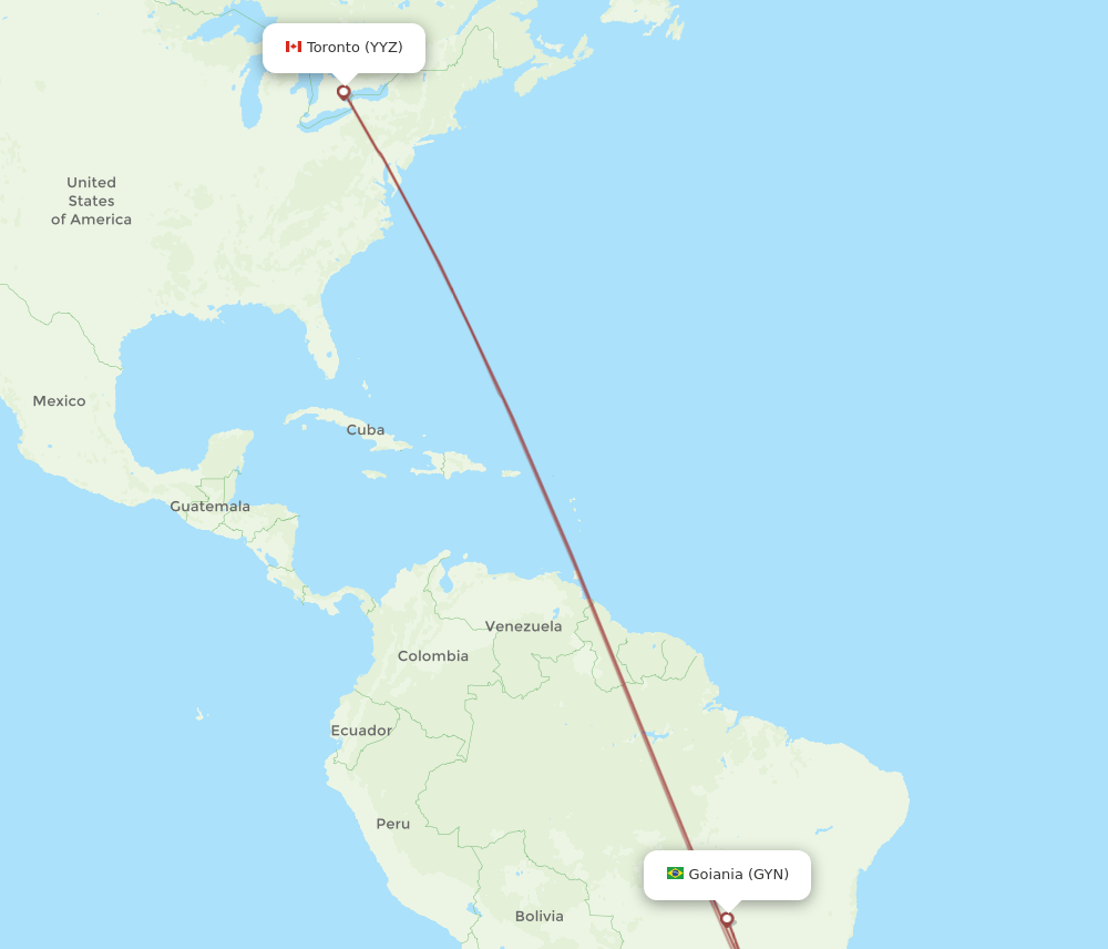 YYZ to GYN flights and routes map