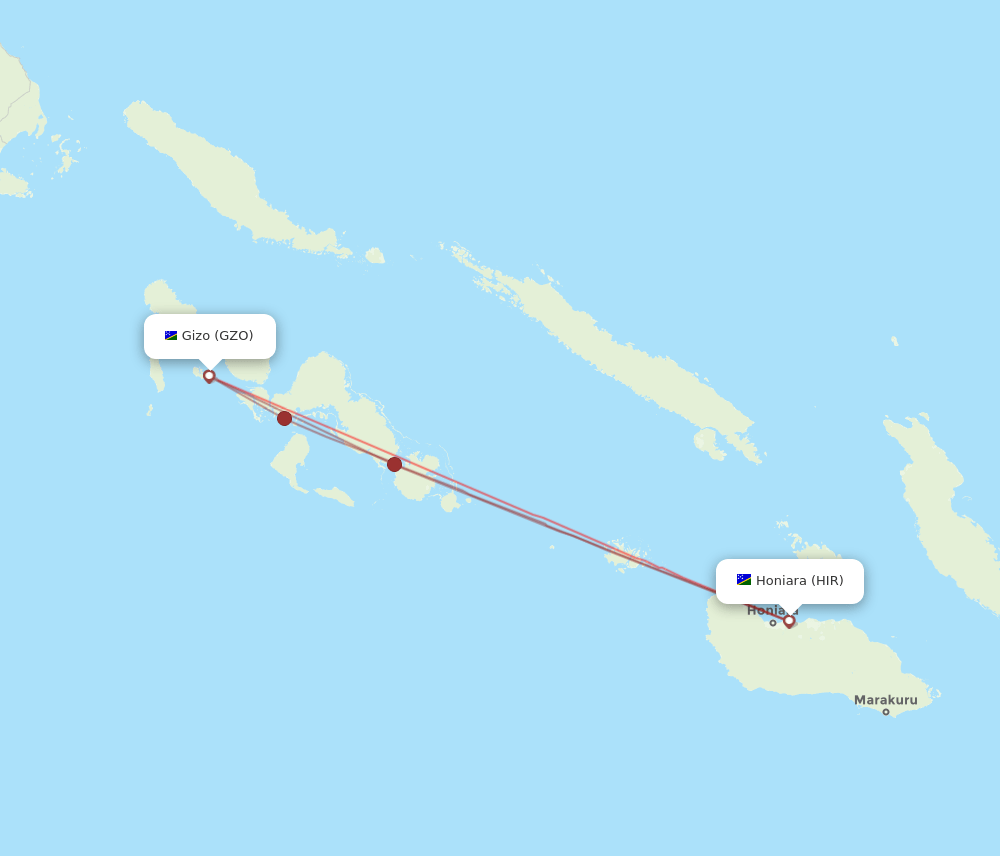 Gizo - Honiara route map and flight paths