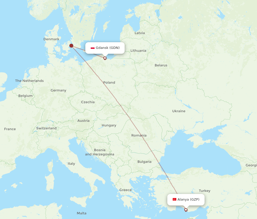 GZP-GDN flight routes