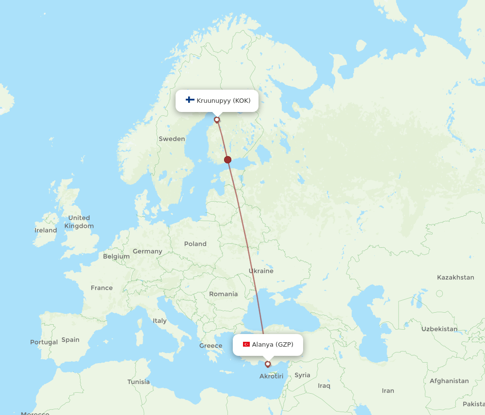 Kokkola/Pietarsaari - Gazipasa route map and flight paths