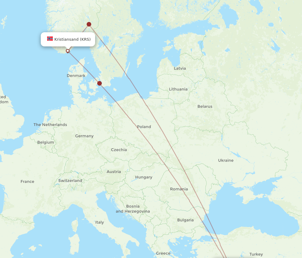GZP to KRS flights and routes map