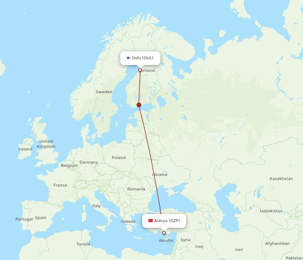 GZP to OUL flights and routes map